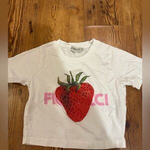 White Fiorucci Strawberry graphic tee size medium pink logo